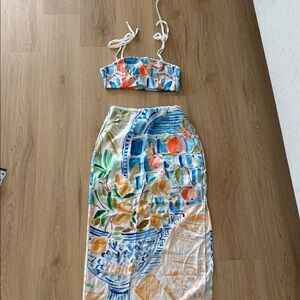 SHEIN Vibrant Blue and Orange Skirt Set